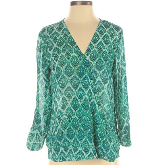 Zac & Rachel Tops - Zac & Rachel teal print blouse size small